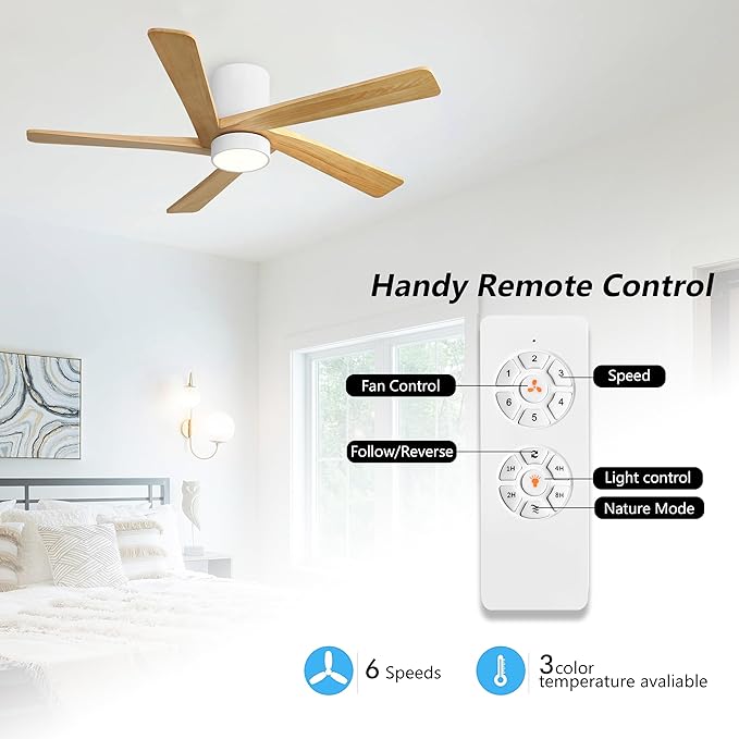 WINGBO 48 Inch Flush Mount DC Ceiling Fan - Image 2