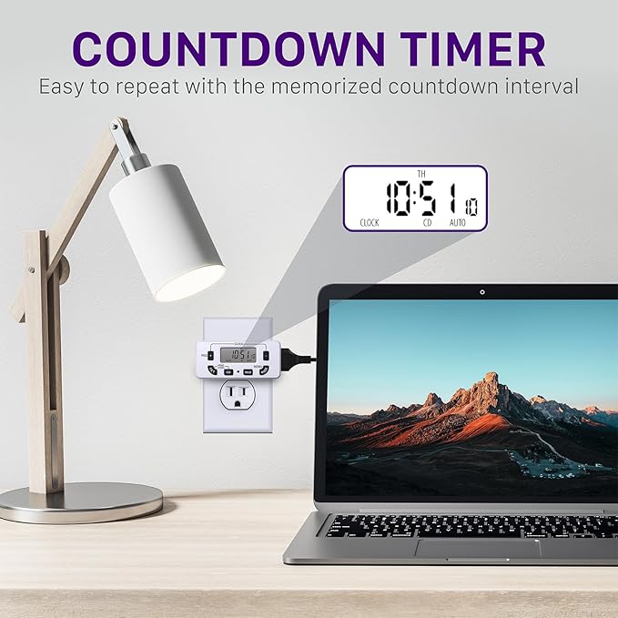 Fosmon 7 Day Digital Timers for Electrical Outlets, Indoor Plug-in Light Timers - Image 2