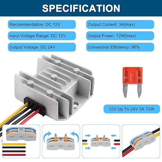 DC 12V Step Up to 24V 3A Boost Converter 72W DC Voltage Regulator Power - Image 3