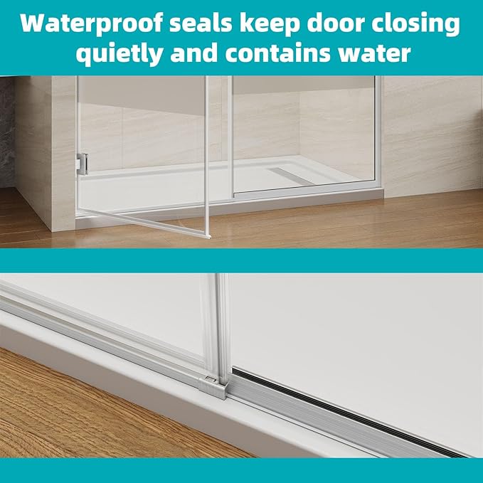 Pivot Swing Shower Door, Adjustable Width 58.9-60" W x 74" H Semi-Frameless - Image 4