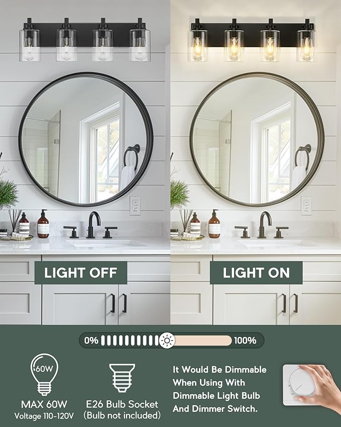 METWET 4-Light Bathroom Light Fixtures, Modern Vanity Lighting Fixtures Over - Image 6