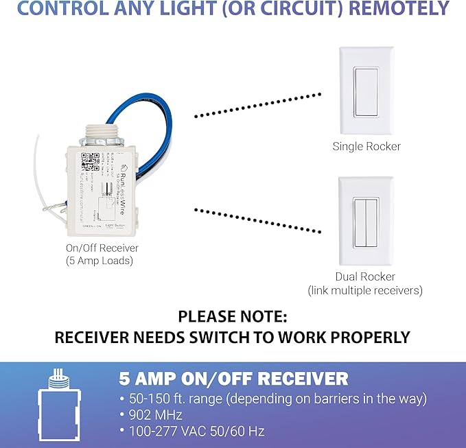 RunLessWire 5 Amp On/Off Receiver Add-On RF Relay Compatible - Image 2