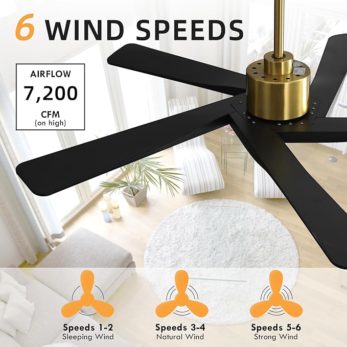 WINGBO 64" ABS DC Ceiling Fan No Light, 5 Blade ABS Plastic Ceiling Fan - Image 8
