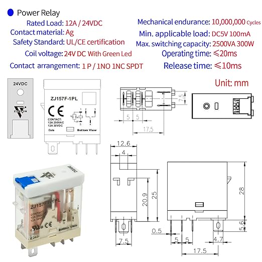12Amp Power Relay Switch with Test Button SPDT 1NO 1NC with LED Indicator Light - Image 4