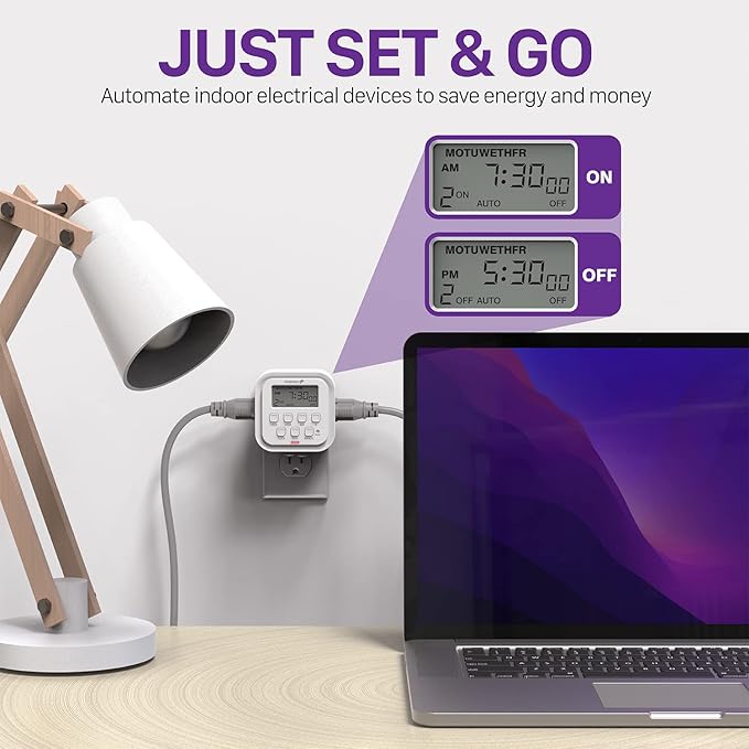 Fosmon 7 Day Digital Timers for Electrical Outlets, Indoor Plug-in Light Timers - Image 4