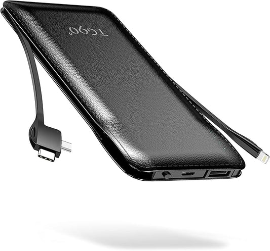 TG90° Portable Charger with Cords Only 10000mAh Power Bank with Built in Cables by TG90%C2%B0