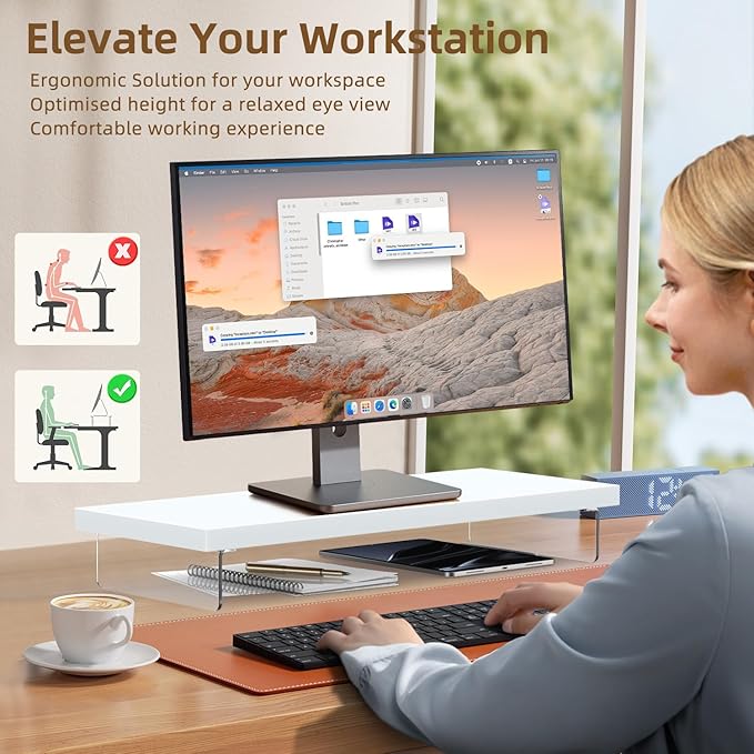SSWOOD Monitor Stand Riser, Wood & Acrylic Computer Monitor Stand Desk Desktop - Image 6