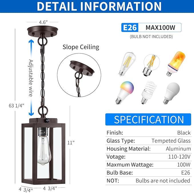 11'' Dusk to Dawn Outdoor Pendant Light, Modern Outside Chandelier Outdoor - Image 5