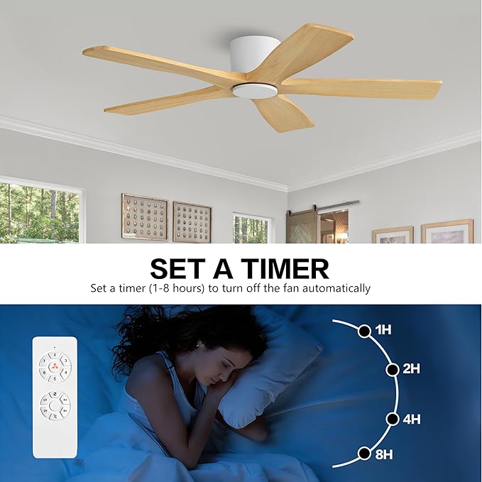 WINGBO 48" Flush Mount DC Ceiling Fans Without Lights, 5 Carved Solid Wood - Image 8