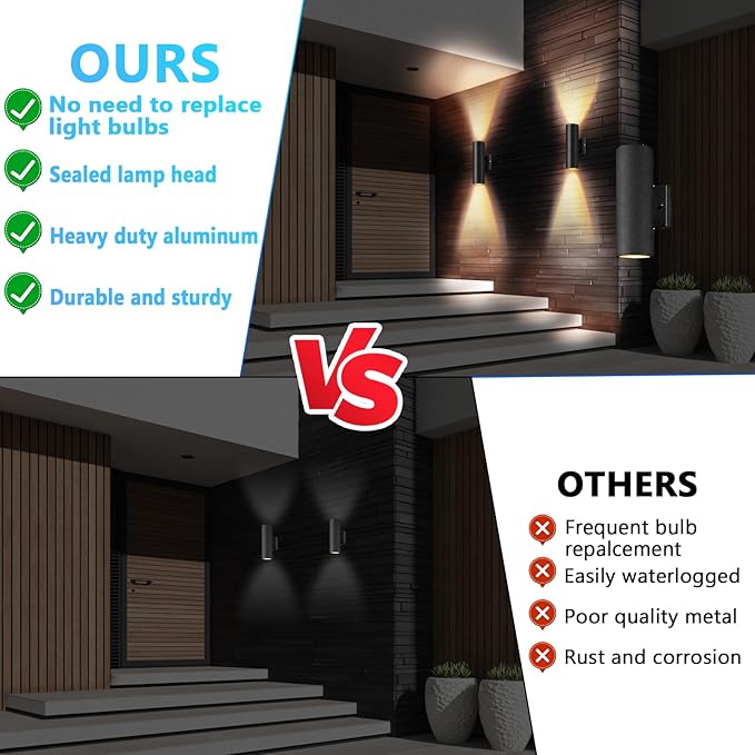 RIDALUX Dusk to Dawn Outdoor Wall Lights: 2 Pack Sensor Waterproof Cylinder Up - Image 6