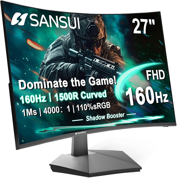 SANSUI 27 Inch Curved 160Hz Gaming Monitor, 1500R Curved Computer Gaming by SANSUI