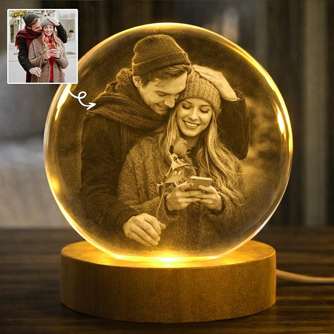 Herihues Personalized 3D Photo Crystal Ball, Custom Engraved Picture Lamp - Image 2