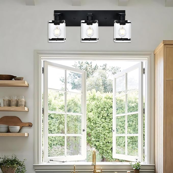 WINSHEN 3-Light Black Bathroom Light Fixture Over Mirror, Vanity Wall Lighting - Image 3