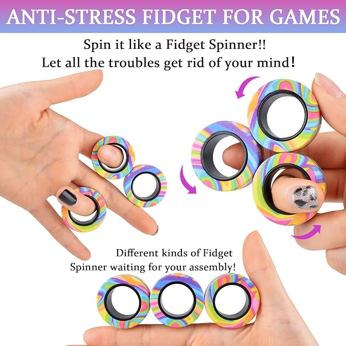 Cevioce 3Pcs Magnetic Rings Fidget Toy Set, Idea ADHD Anxiety Magnetic Fidget - Image 4