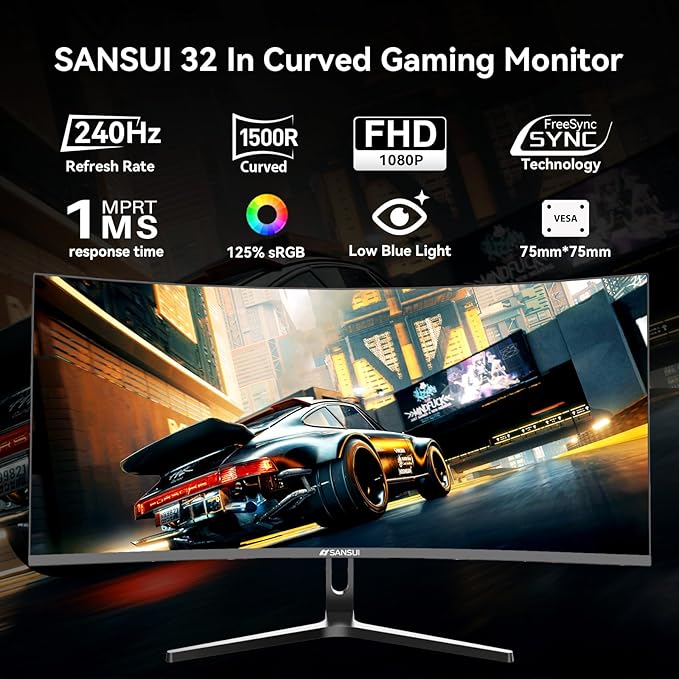 SANSUI 32 Inch Curved 240Hz Gaming Monitor High Refresh Rate, FHD 1080P Gaming - Image 7