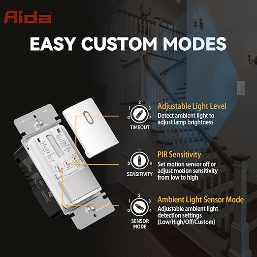AIDA Single Pole Motion Sensor Light Switch w/Neutral Wire - Image 4
