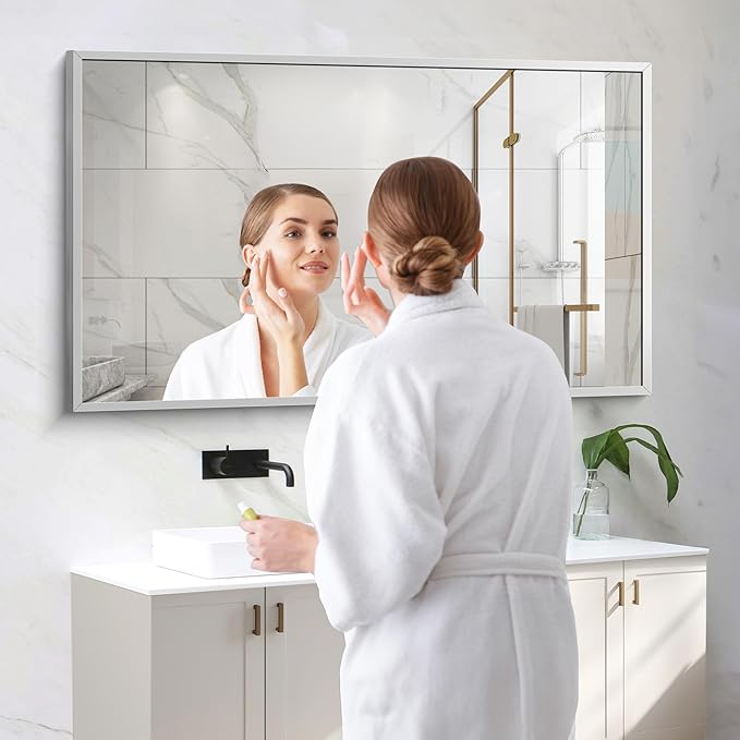 Silver Bathroom Mirror for Wall, 30x48 Inch Rectangle Mirrors - Image 8