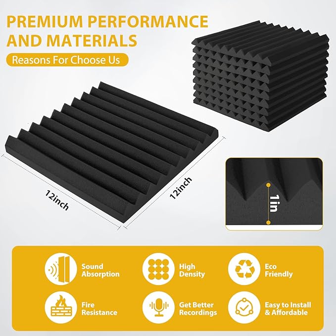 Acoustic Foam Panels 48 Pack 1" x 12"x 12" Saiqiang Red Soundproofing Panels - Image 2