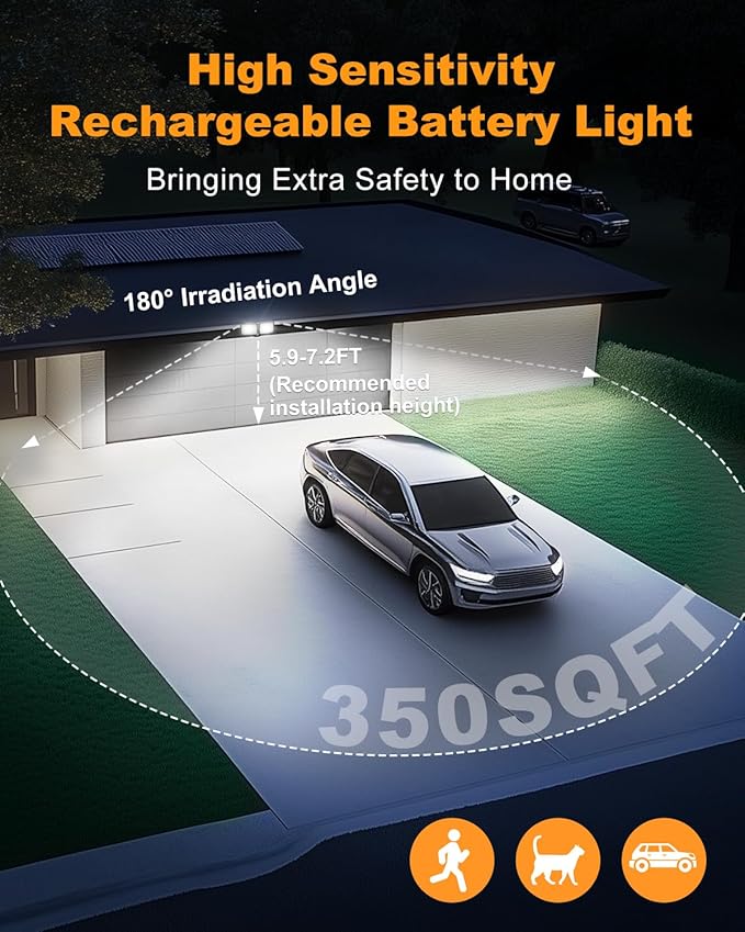 Rechargeable Motion Sensor Light, 2500LM&4000LM Dual Modes Rechargeable Outdoor - Image 3