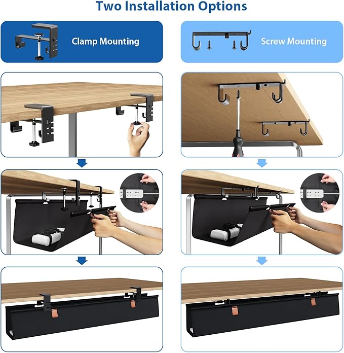 Zilink No Drill Under Desk Cable Management Tray 40" Cord Organizer - Image 6