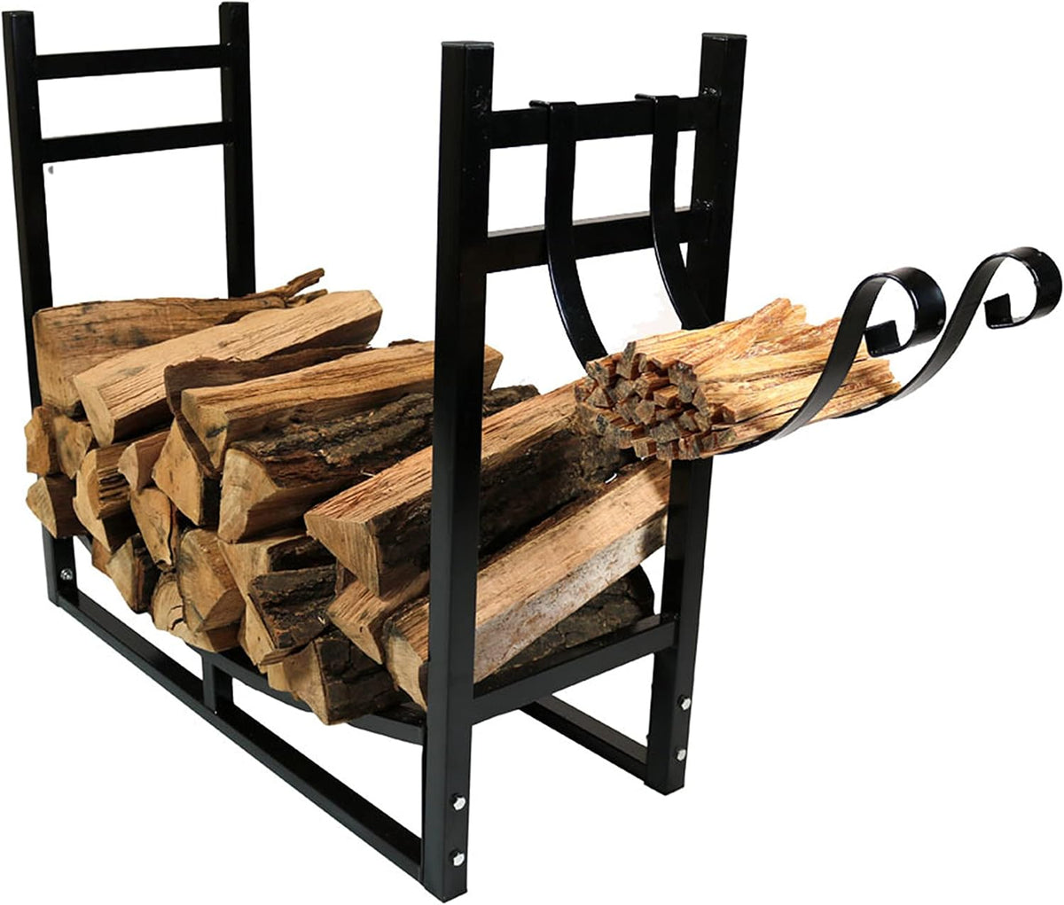 sunnydaze 33" indoor firewood rack with kindling log, main product view