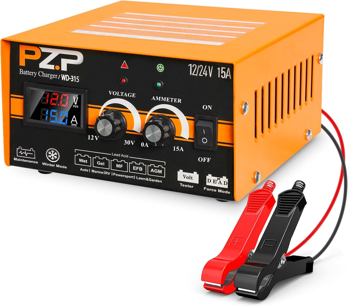 12V 24V Manual Battery Charger Maintainer, 0 to 15A Arbitrarily Adjustable Car