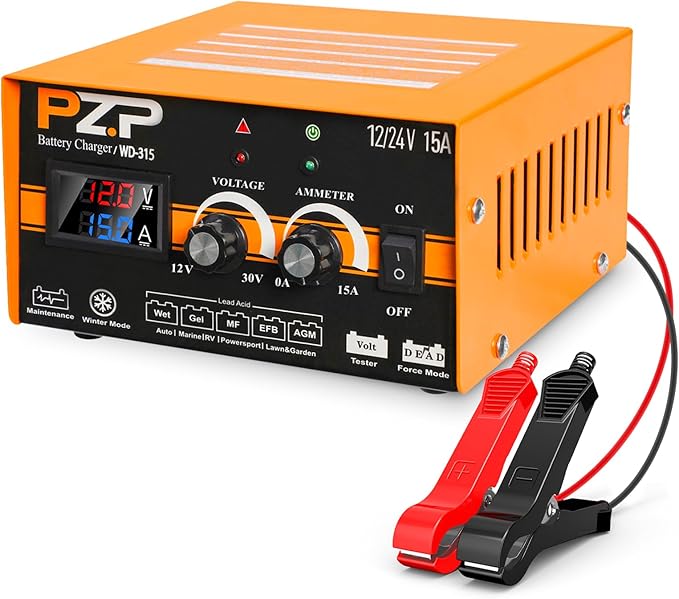 12V 24V Manual Battery Charger Maintainer, 0 to 15A Arbitrarily Adjustable Car by PZP-AutomotiveParts