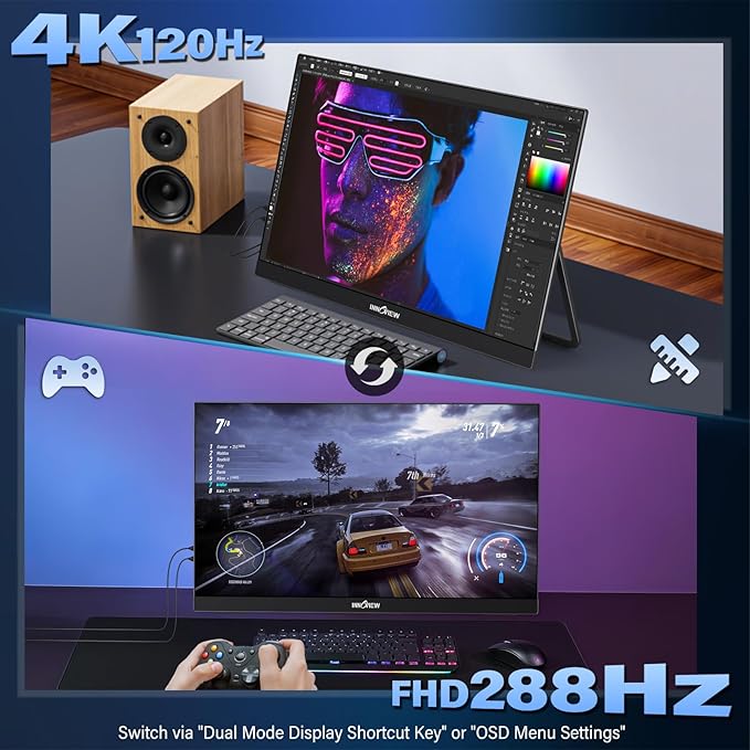 InnoView 27 Inch Monitor Dual Mode 4K UHD 120Hz/FHD 288Hz Portable Monitor - Image 2