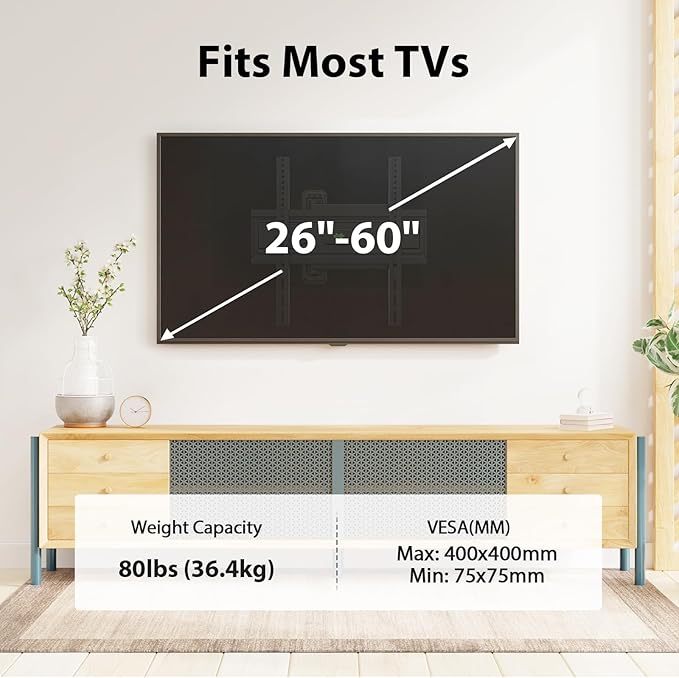 USX MOUNT Corner TV Wall Mount for 26-60 Inch TVs up to 80 lbs, Single - Image 3