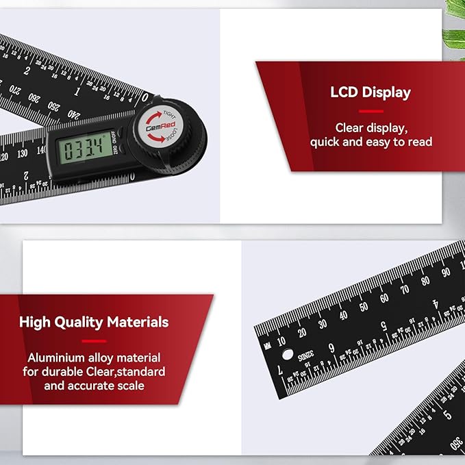 GemRed 82305 Aluminum Digital Angle Finder Protractor - Image 3