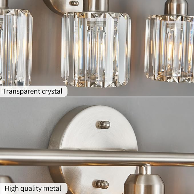 FDPBY Modern 3 Light Crystal Vanity Light, Brushed Nickel Vertical Bathroom - Image 5