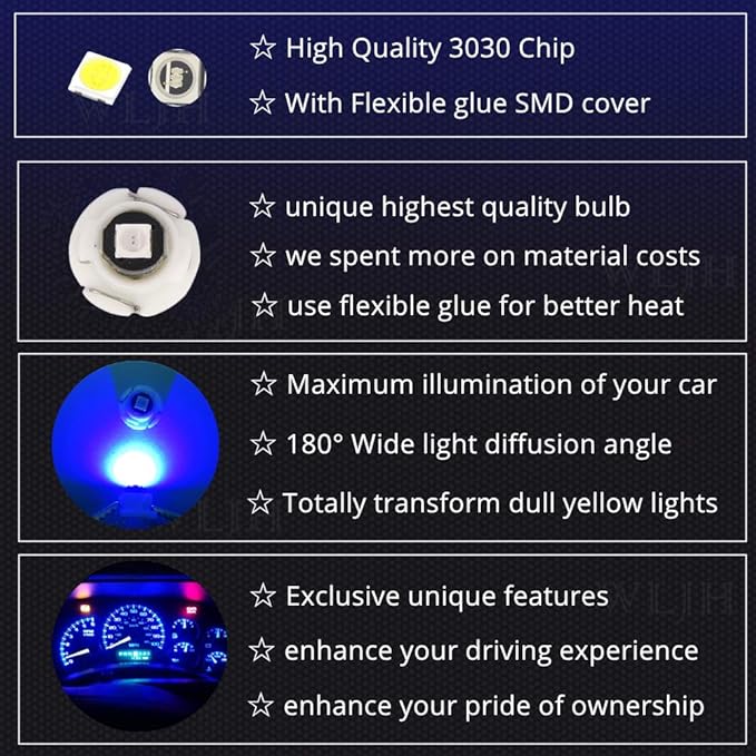 WLJH Blue Dash Indicator Light A/C Climate Control Heater Switch Led Bulbs Kit - Image 5