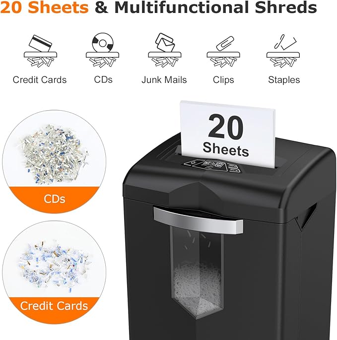 Bonsaii Heavy Duty Paper Shredder, 20 Sheet 40 Mins Large Office Crosscut - Image 2