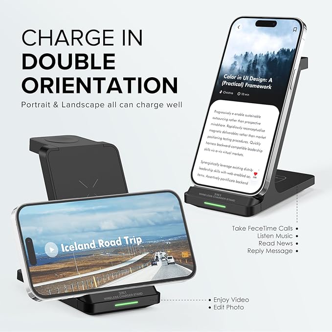Wireless Charging Station, 3 in 1 Fast Wireless Charger Stand - Image 6