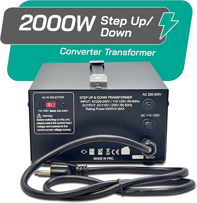 LiteFuze 2000 Watt Voltage Converter Transformer Step Up/Down - 110v to 220v / - Image 3