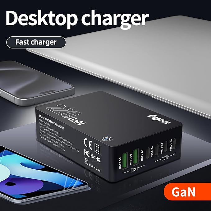 220W USB C Charger Block, 6-Port GaN USB C Charging Station PD 100W PC Laptop - Image 7
