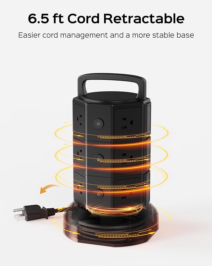Power Strip Tower Surge Protector, JACKYLED 1625W 13A Outlet Surge Electric - Image 3