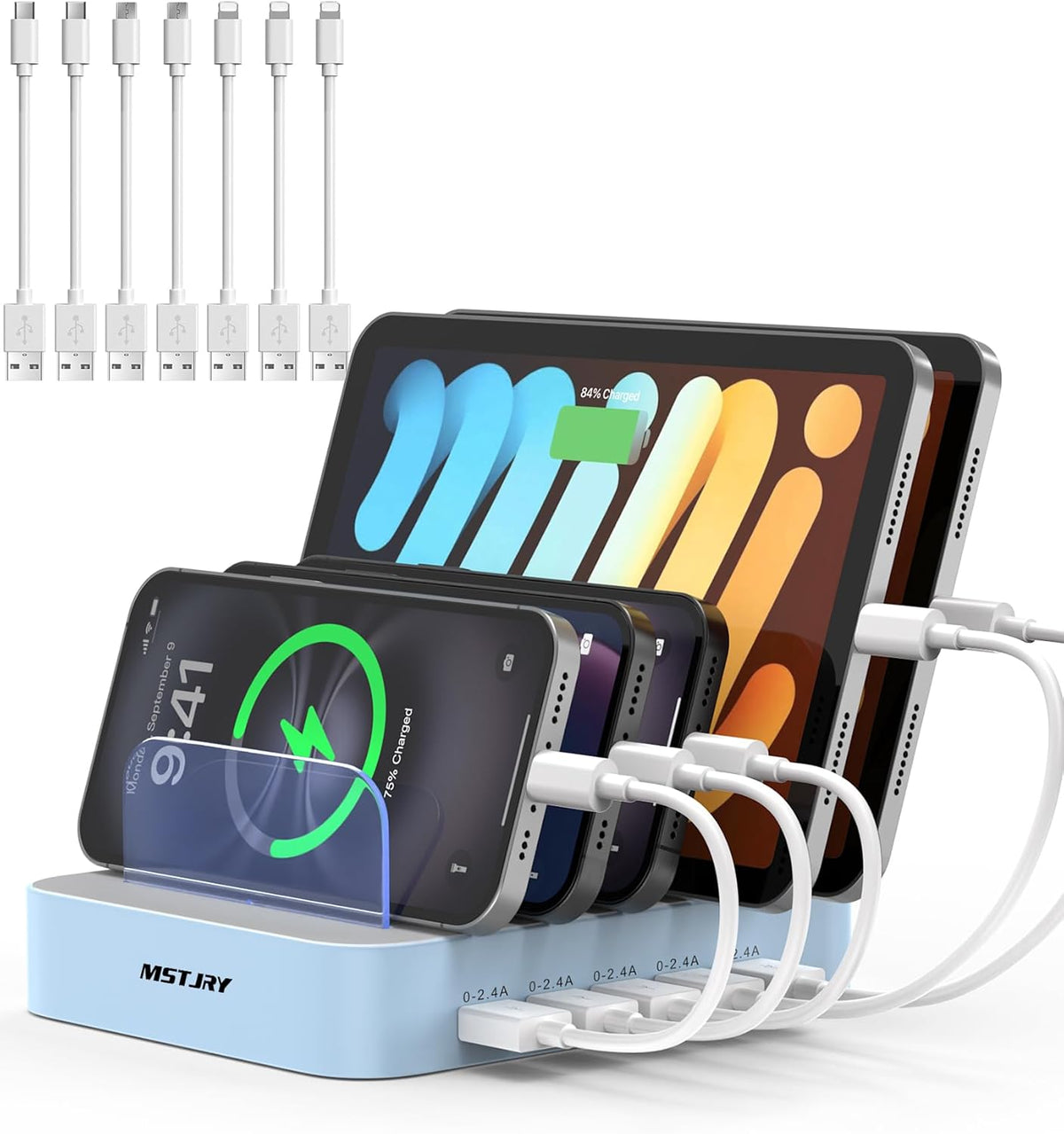 MSTJRY Charging Station for Multiple Devices : 5 Port Multi USB-A Charger