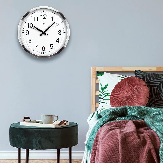 HITO 16" Silent Wall Clock Battery Operated Non Ticking Sweep Movement Glass - Image 7