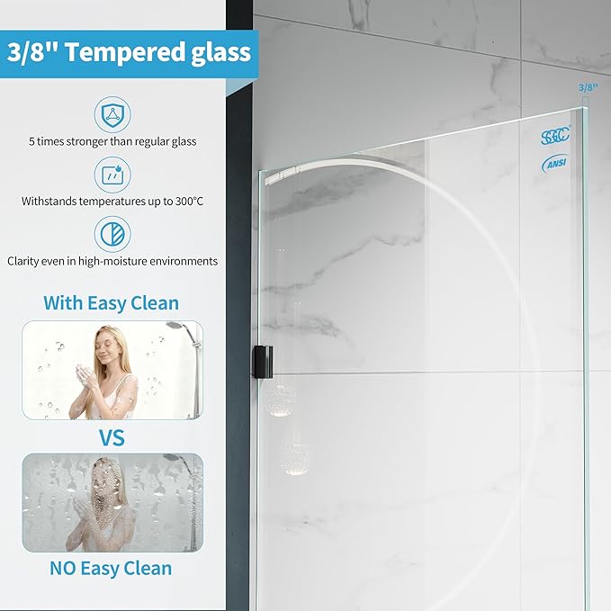 Shower Glass Panel, Frameless Walk in Shower Door - Image 2