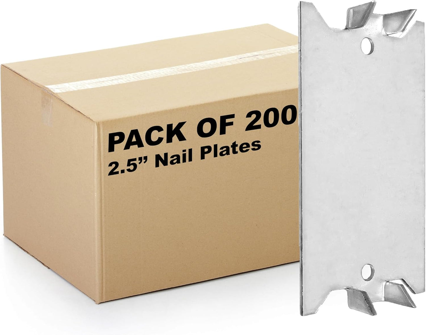 Safety Nail Plate Stud Guard, 1.5 x 2.5 In, 200 Pack | Protection plate shield for electrical wire and pipe. 16-gauge zinc-plated steel, sharp prongs, corrosion resistant.