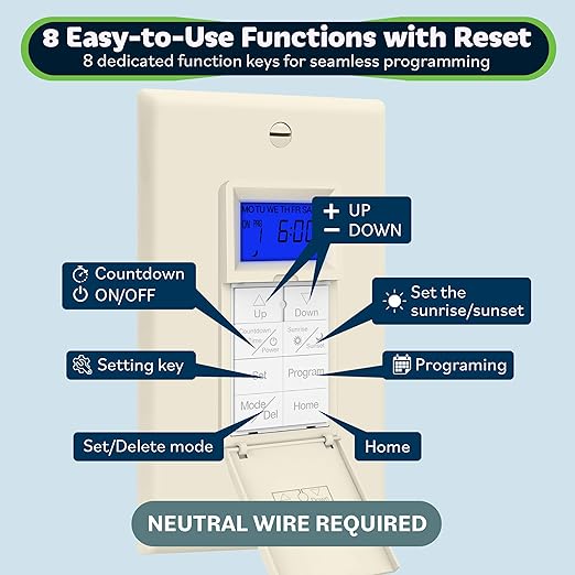 TOPGREENER Digital Astronomic Timer Switch, 7-Day Programmable Sunrise Sunset - Image 3