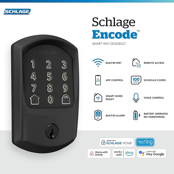 SCHLAGE BE489WB GRW 622 Encode WiFi Deadbolt Smart Lock, Keyless Entry - Image 2
