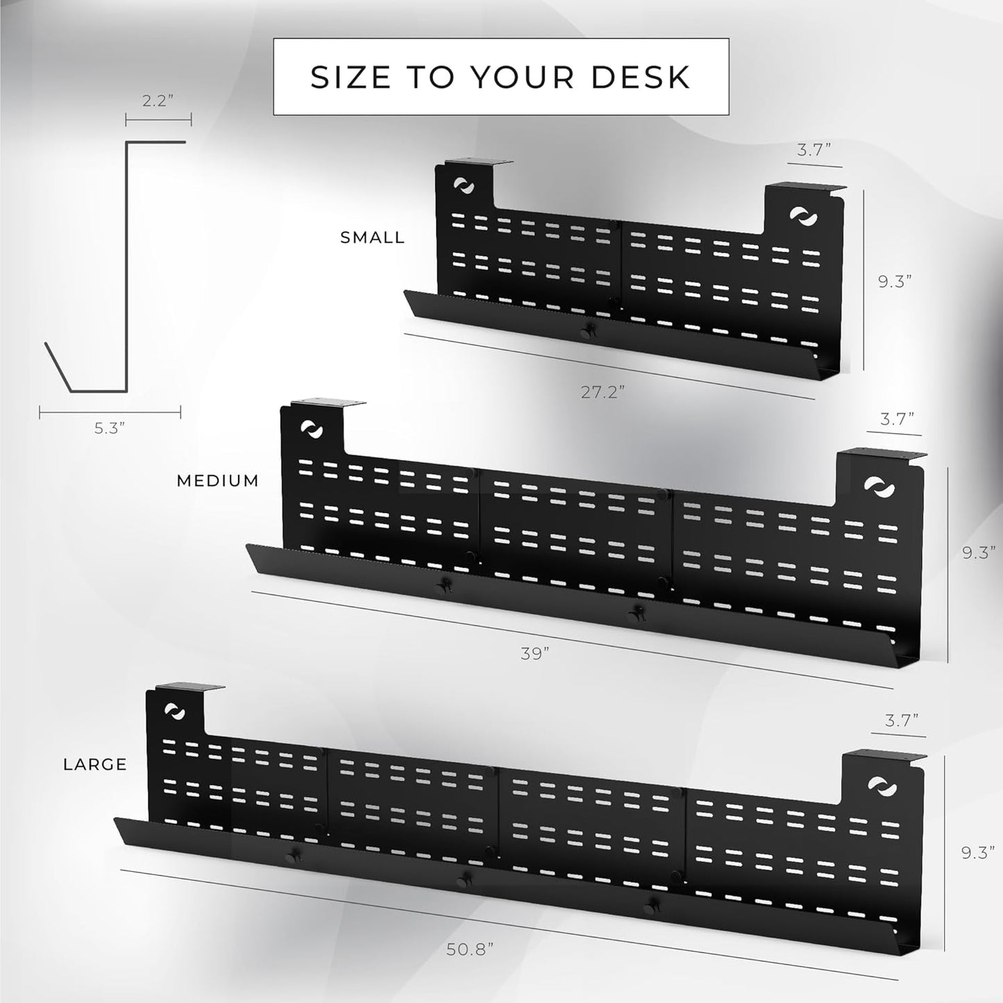HumanCentric Under Desk Cable Management Tray & Cord Raceway, Black | Underdesk Cord Organizer, Standing Desk Cable & Wire Management, Heavy Duty, Straps Included, Medium