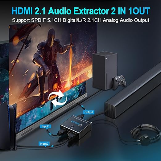 HDMI 2.1 Audio Extractor 4K 120Hz VRR ALLM HDCP2.3 HDR10 ARC Switch 2 in 1 Out - Image 2