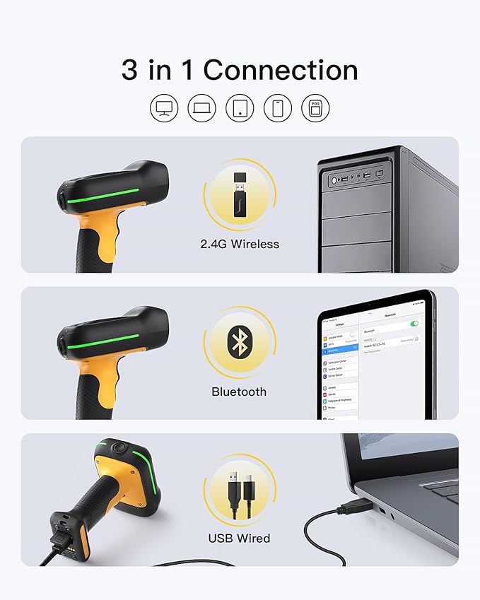 Inateck Industrial Barcode Scanner Wireless, 2D QR Code Scanner - Image 5