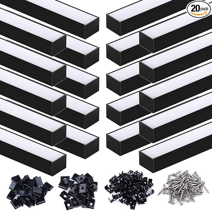 Muzata 20Pack 3.3FT/1M Plus-Size Spotless LED Channel Black LED Strip Diffuser by Muzata