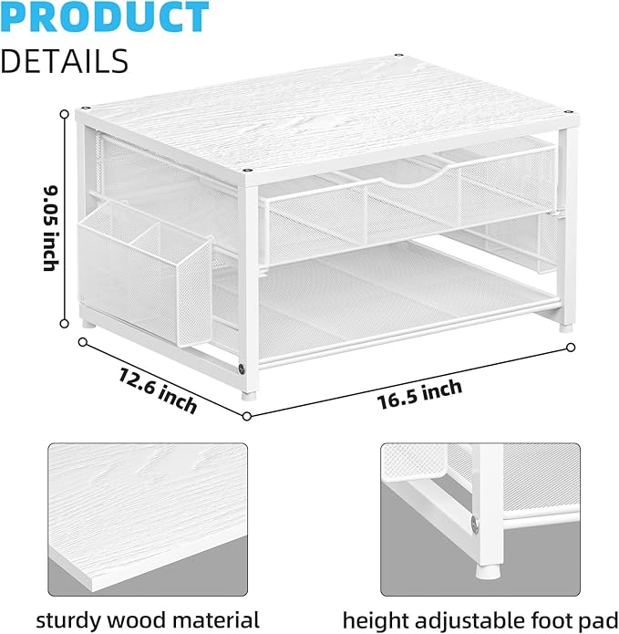 Marbrasse Wood Printer Stand for Desk, 2-Tier Desktop Printer Table for Home - Image 5