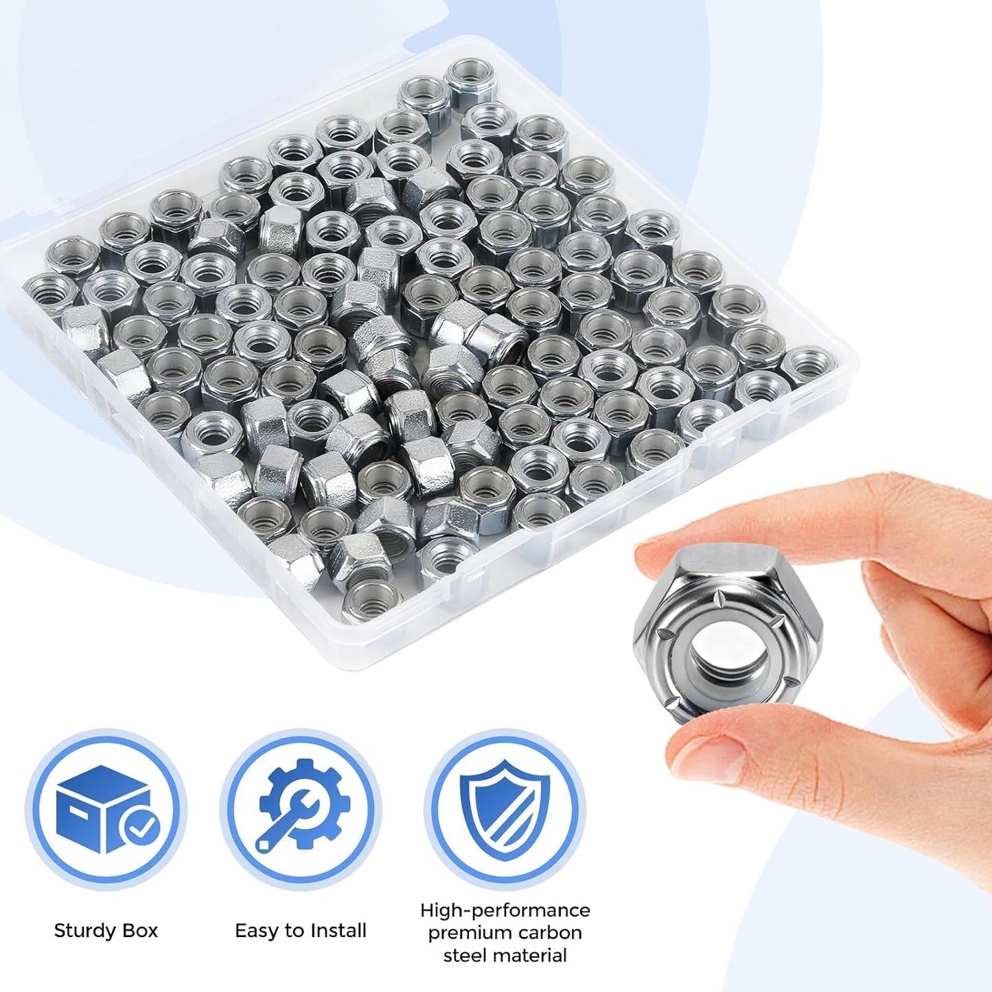 1/4"-20 Lock Nuts, 100-Pack, Premium Carbon Steel | Nylon insert lock nuts. Rust-proof & corrosion-resistant. For furniture, auto, machinery, construction. Storage box included.