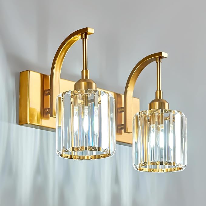 FDPBY Bathroom Crystal Vanity Lights 2-Light Gold Wall Lamp Modern Crystal by FDPBY